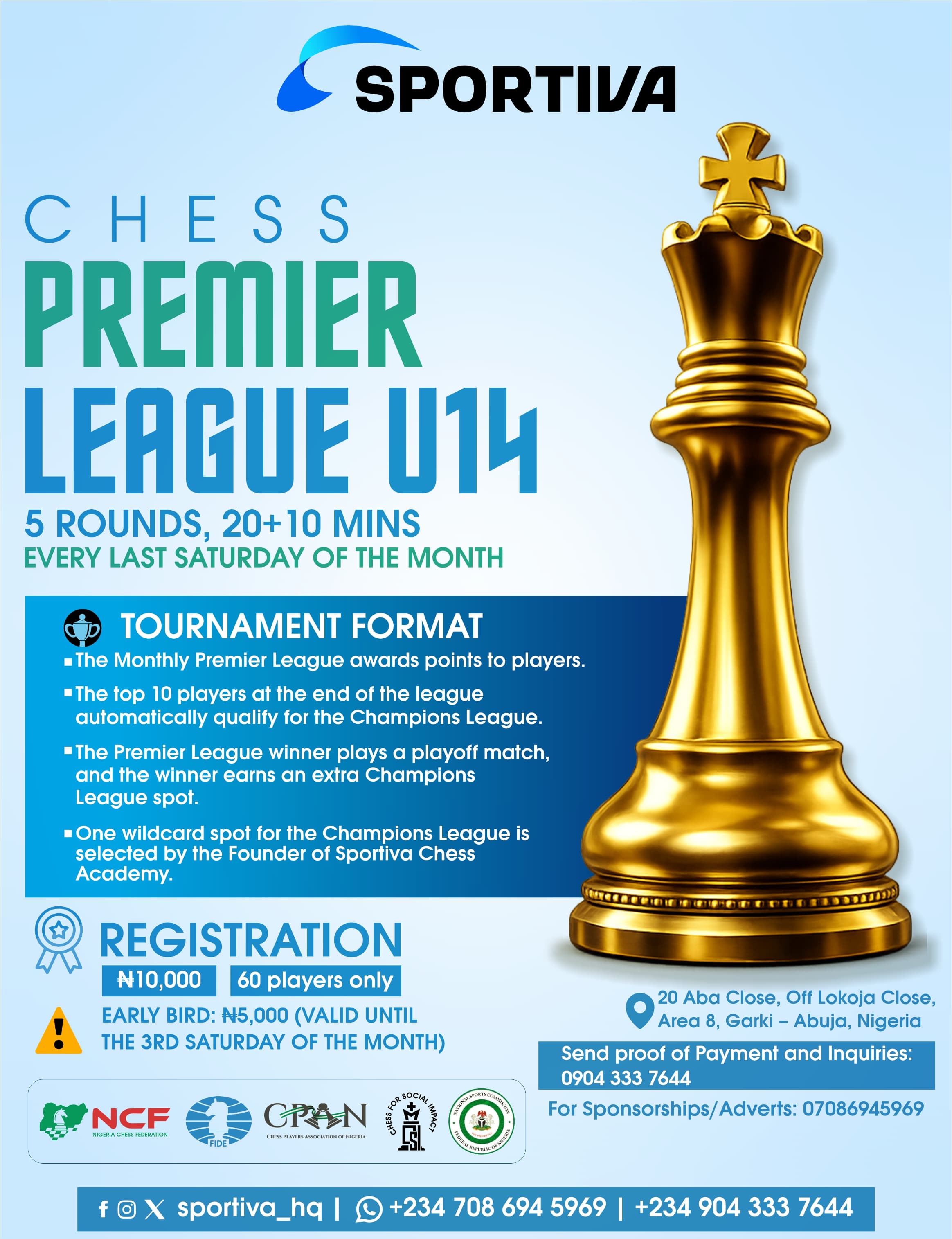 Sportiva Chess Premier League -U14 Category (July Edition) chess tournament banner