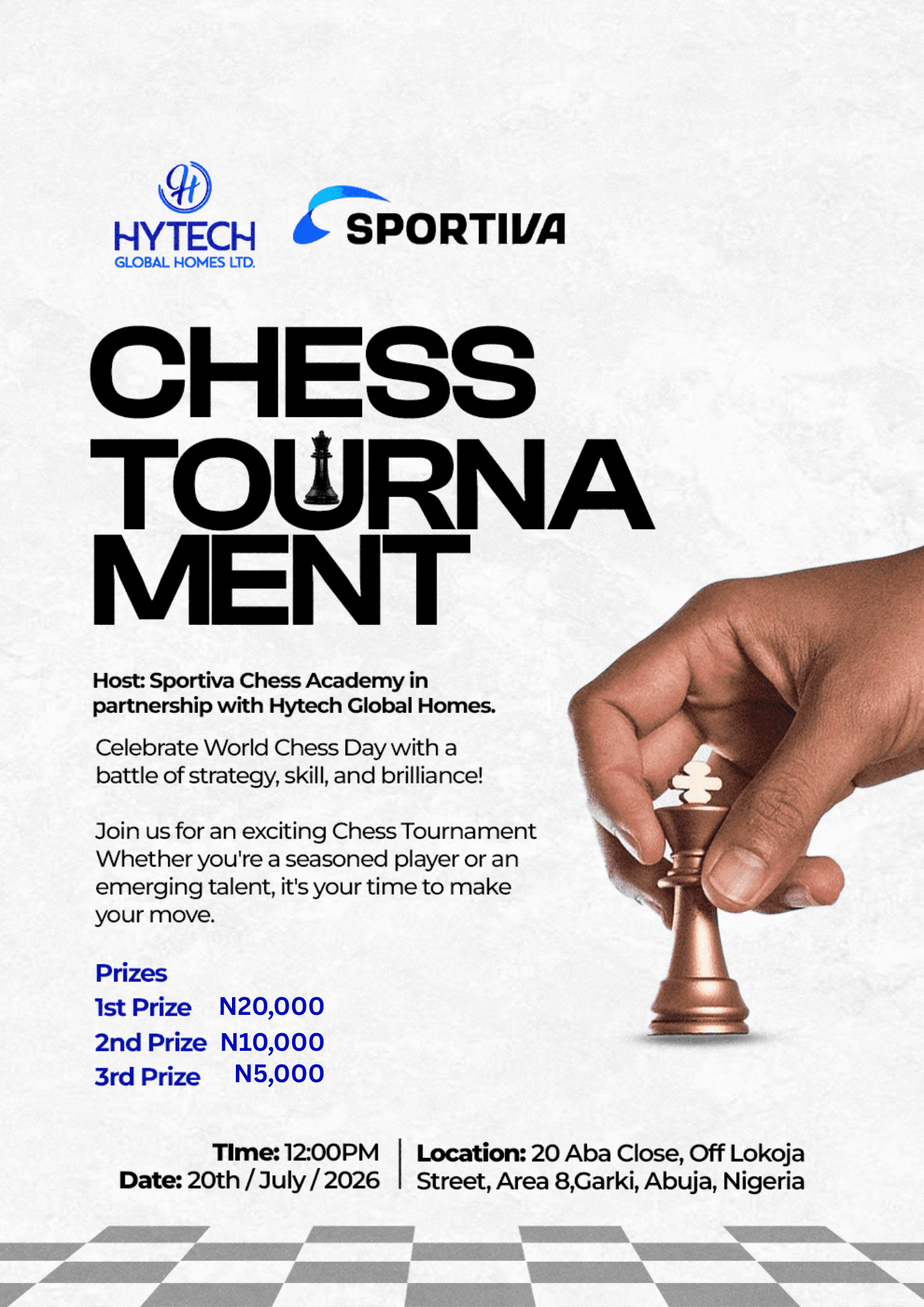 Sportiva & Hytech International Chess Day 2026 chess tournament banner